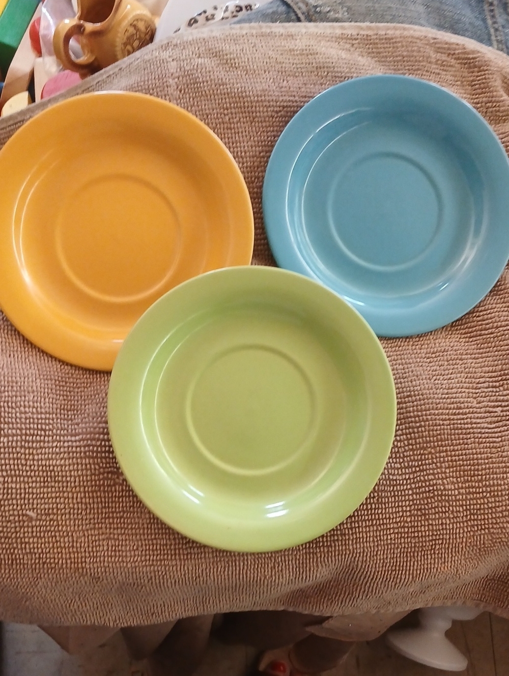 Colorful Ceramic Salad Plates - Blue, Yellow, Greenset Of 3